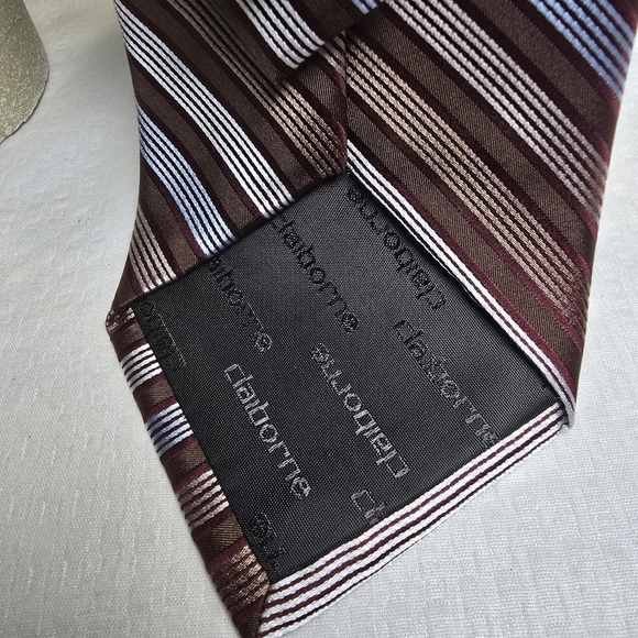 Claiborne 100% Imported Silk Brown Blue Cream Diagonal Striped Tie Vintage Nwt - Picture 3 of 6